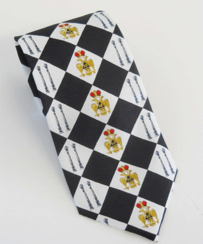 Shriner’s 33rd Degree Black Checkerboard Necktie in 3 color variations